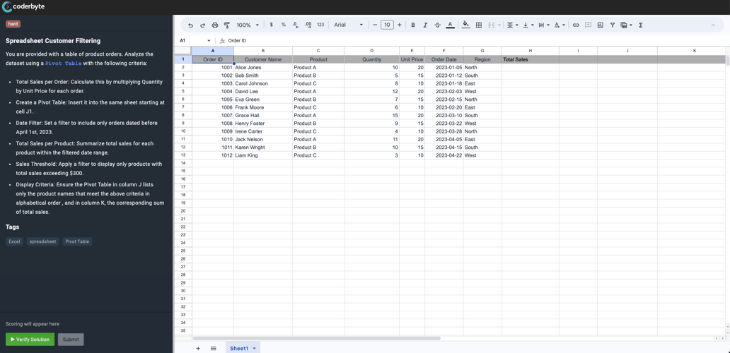 Select the right spreadsheet challenges for your Assessment
