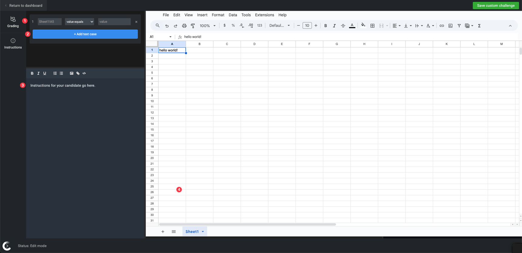 Create custom spreadsheet challenges