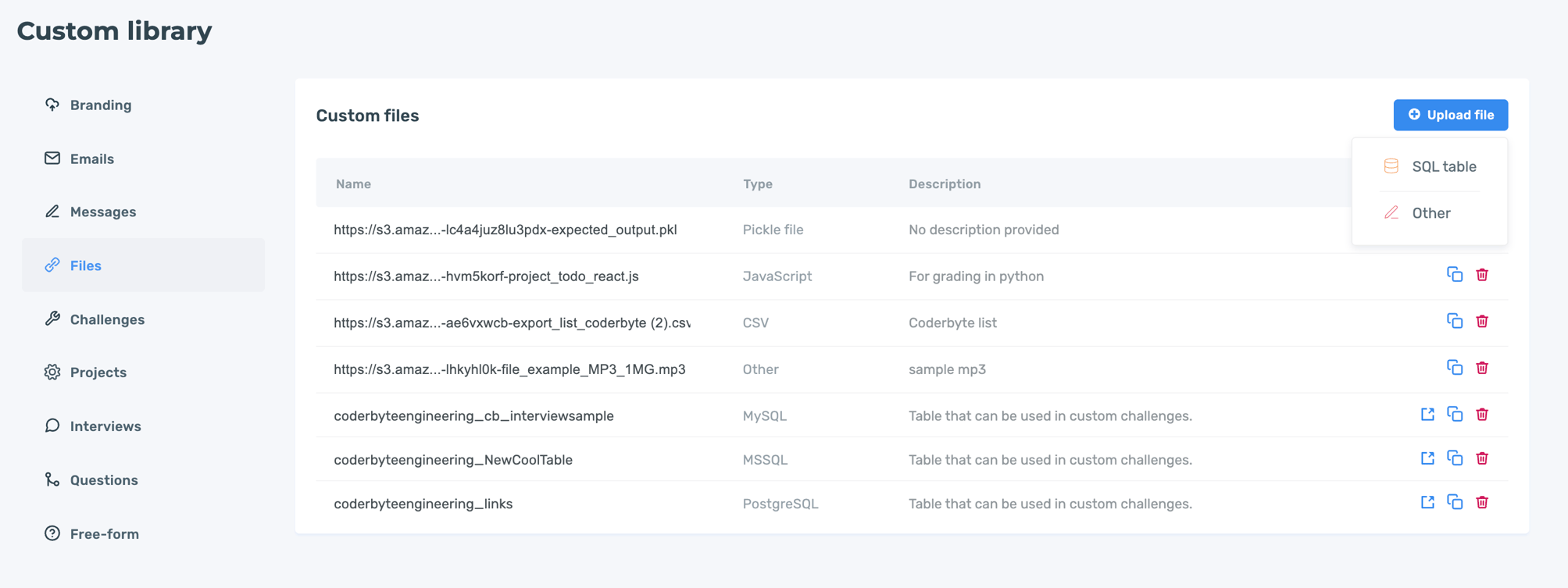 Upload custom databases and tables
