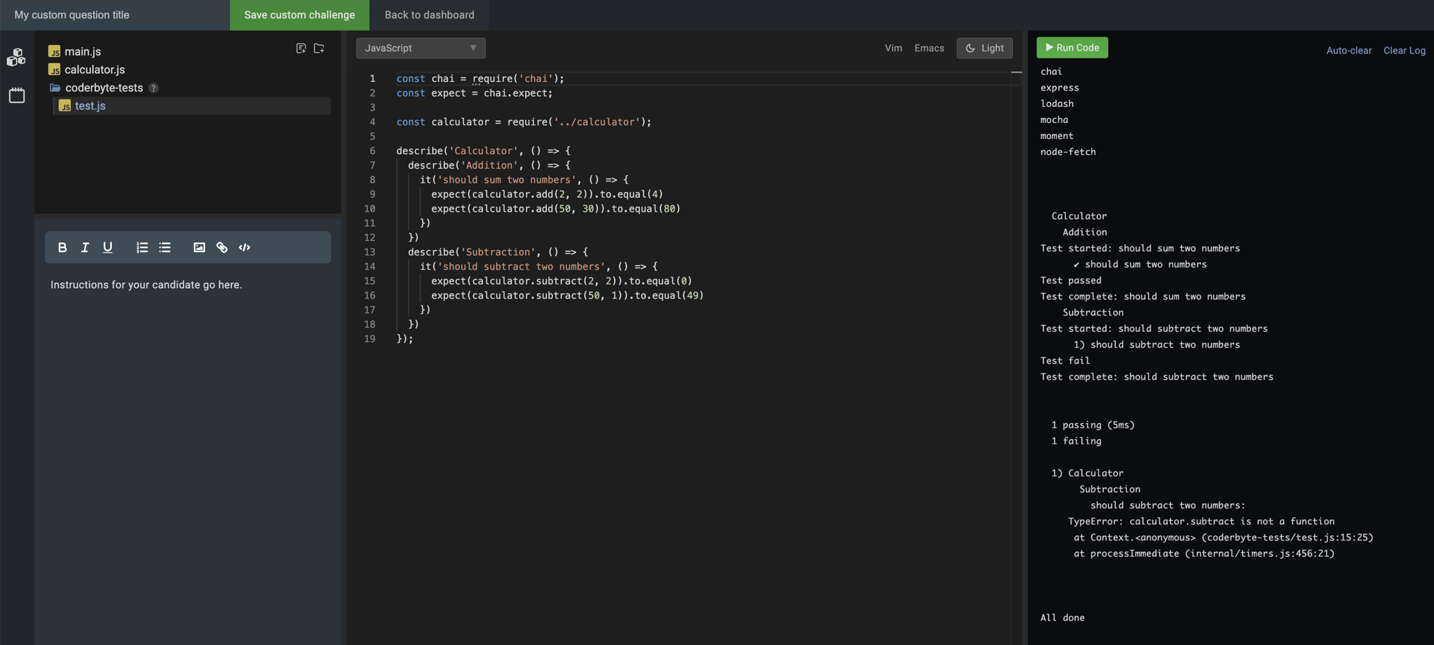 Create custom unit test challenges