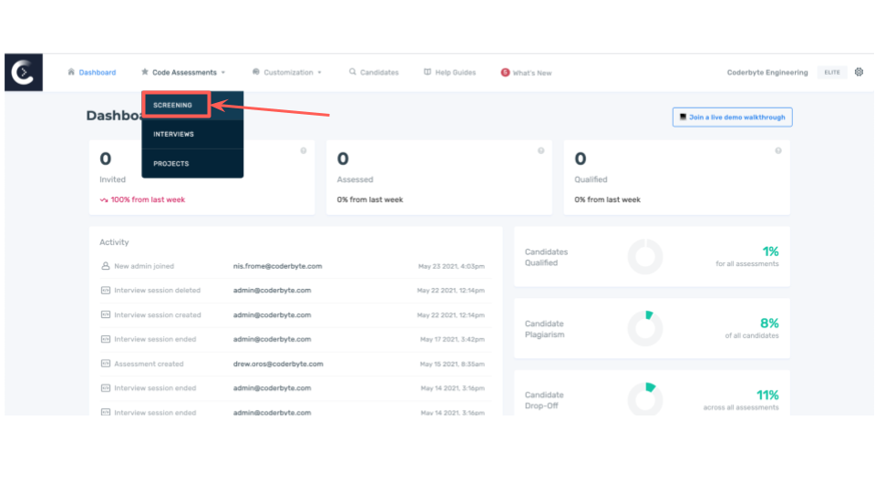 Create a code screening assessment