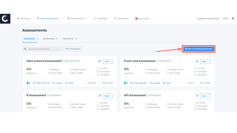 Create a code screening assessment